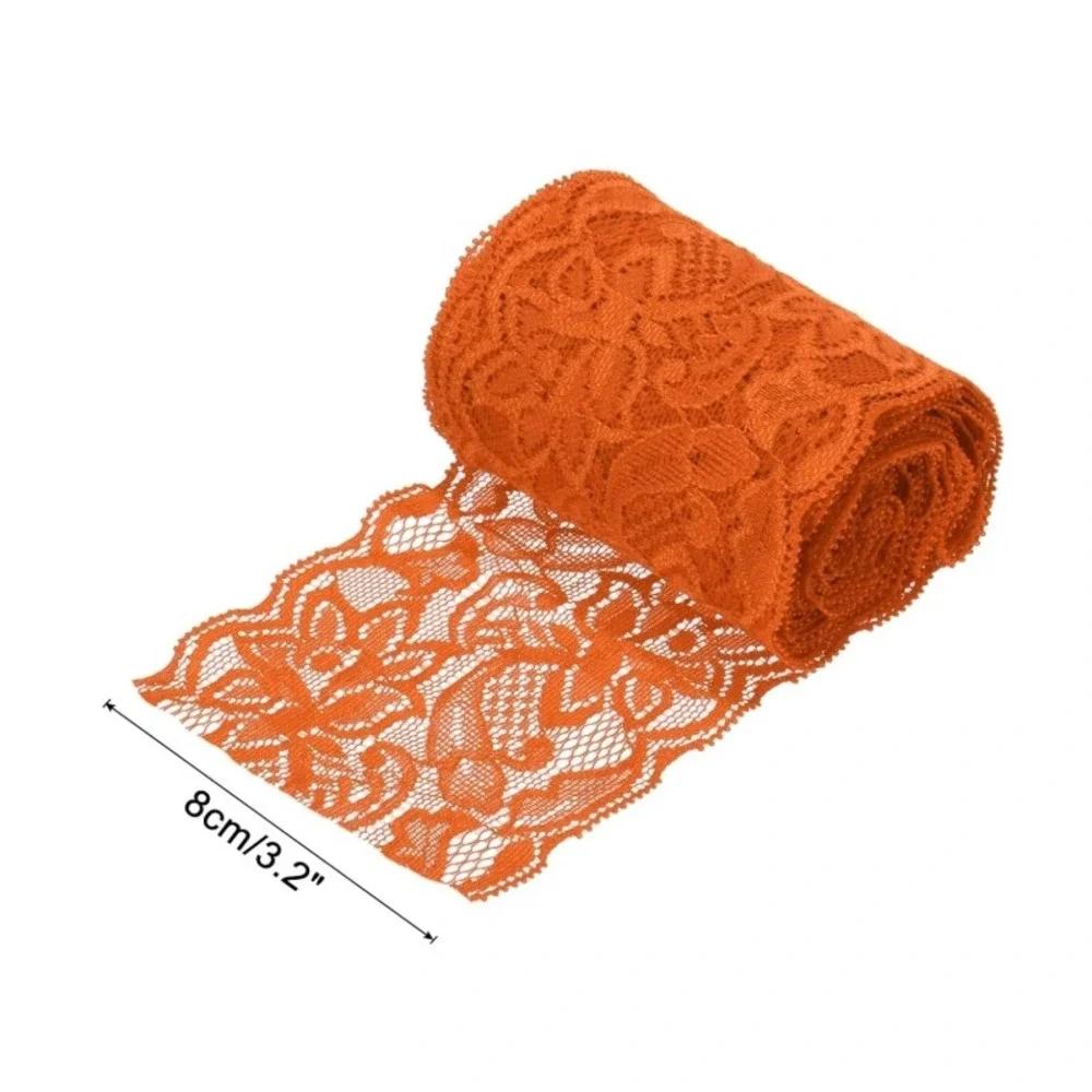 MECCANIXITY Elastic Lace Ribbon Unisex 5yd Dark Orange Floral Pattern Trim